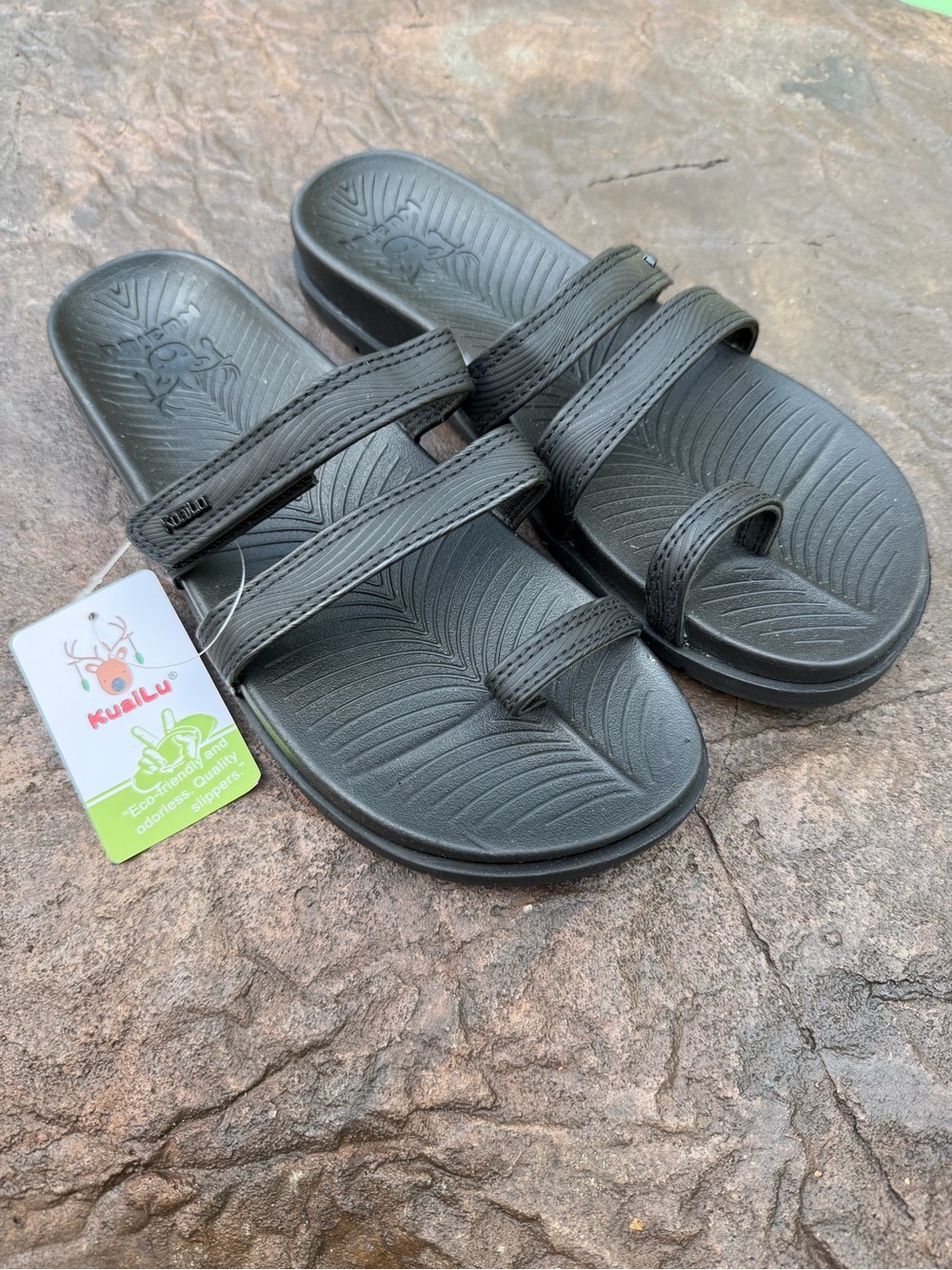 KuaiLu Black Strappy Comfort Orthotic Slip-On Sandals Womens Size 9 NWT